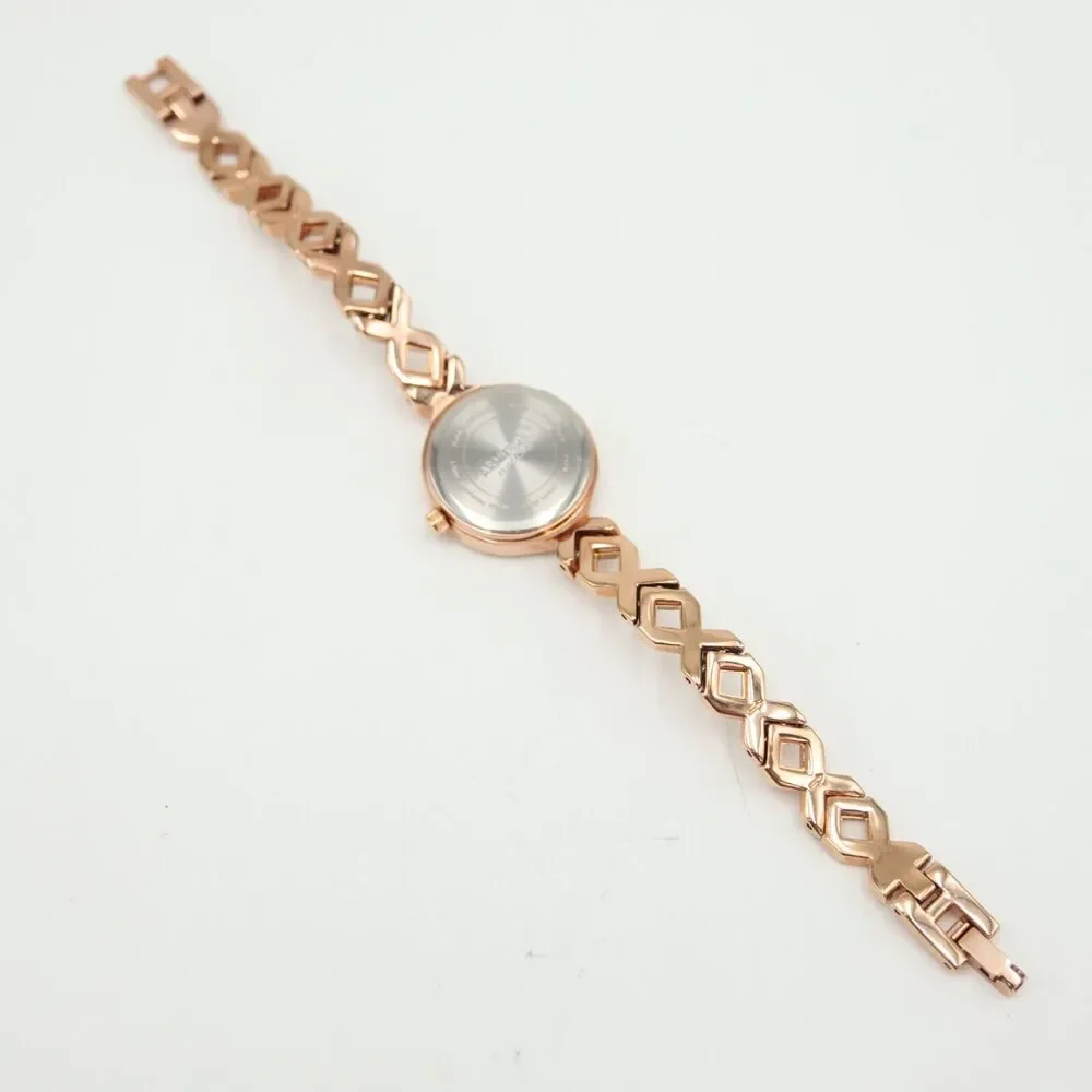 Armitron Womens Rose Gold Tone Watch 24mm Jewel Bezel Bracelet w New Battery